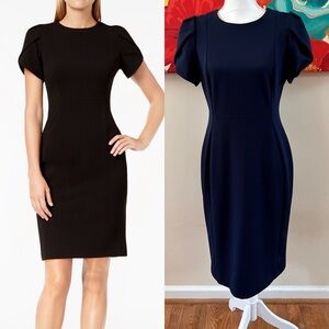 Calvin Klein Navy Tulip Sleeve Sheath Dress ♡